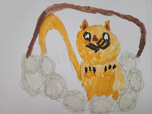 Jenny F. Cat in Basket Oil Pastel Drawing