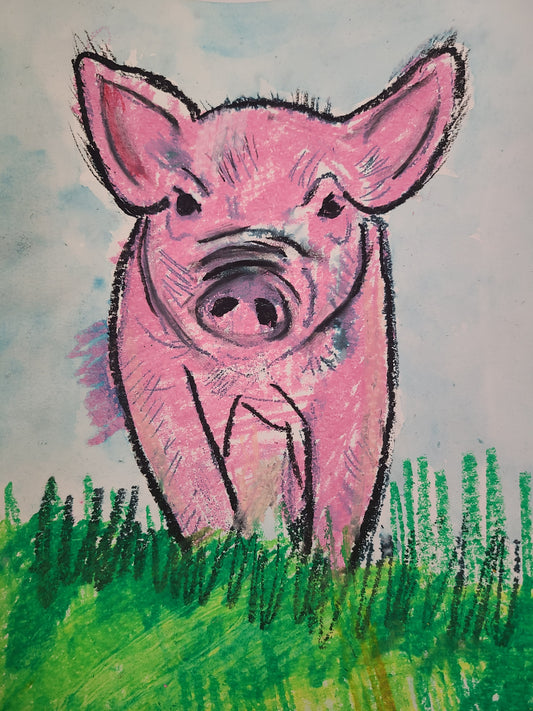 Wes J. Oil Pastel Pig Drawing